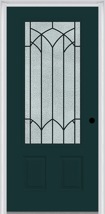 MMI 3/4 Lite 2 Panel 3'0" X 6'8" Fiberglass Smooth Montclaire Wrought Iron Decorative Glass Exterior Prehung Door 607